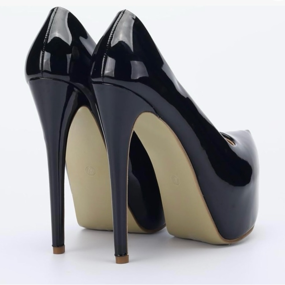 Pu Black Hidden Platform Heels - image 4